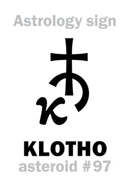 Astrology Alphabet: KLOTHO, asteroid #97. Hieroglyphics character sign (single symbol).