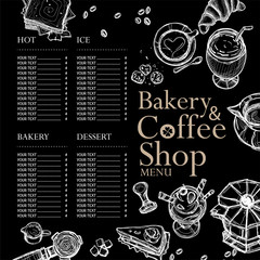menu cafe coffee bakery restaurant template design hand drawing graphic