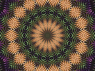Orange, Green and Purple Kaleidoscope Mandala Background Pattern