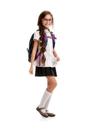 merry Schoolgirl with bag marching