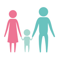 color silhouette set pictogram parents with a little boy holding hands vector illustration