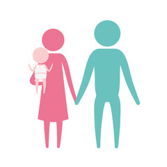 color silhouette set pictogram parents with a little girl carrying vector illustration