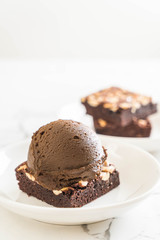 chocolate brownies with chocolate ice cream