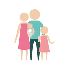 color silhouette pictogram parents with a baby and little girl in clothes vector illustration