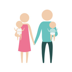 color silhouette pictogram parents with a baby boy and girl carrying vector illustration