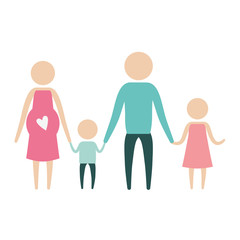 color silhouette pictogram parents with mother pregnancy and children holding hands vector illustration