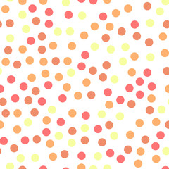 Colorful polka dots seamless pattern on black 21 background. Dazzling classic colorful polka dots textile pattern. Seamless scattered confetti fall chaotic decor. Abstract vector illustration.