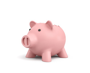 3d rendering of a pink ceramic piggy bank with a broken top on white background.