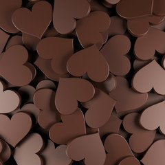 Milk chocolate hearts background. Women's Day theme. 3D Rendering.