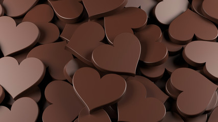 Milk chocolate hearts background. Women's Day theme. 3D Rendering.