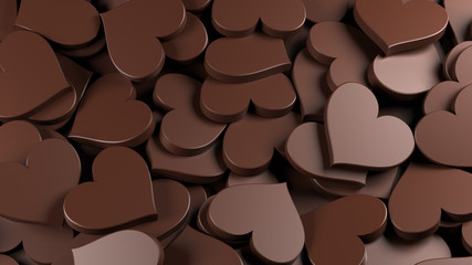 Milk chocolate hearts background. Women's Day theme. 3D Rendering.