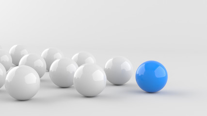 Leadership concept, blue leader ball, leading whites. 3D rendering