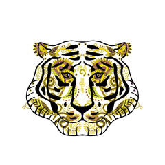 tiger head decorated with Indian ornament.