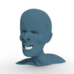 Demonic ugly face. Devil scream character. Demon or monster screaming with in an open mouth as a front view horror face. 3D rendering