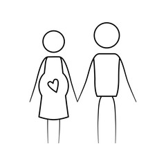 sketch thin contour of pictogram woman pregnancy and man holding hands in clothes