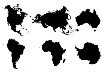 Continents North America, South America, Eurasia, Africa, Antarctica and Australia on a white background © yan4ik