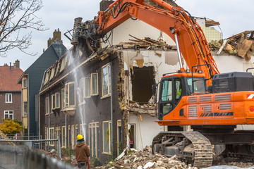 Demolition crane at work