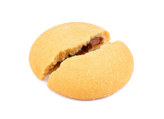 Broken into pieces round cookie isolated over the white background