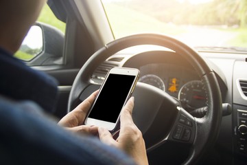 Smart phone in car It's arranged to put your pictures and information.road trip, travel, destination technology and people concept.