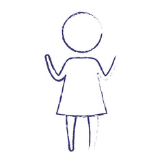 blurred blue silhouette of pictogram girl in dress with hands up