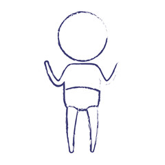blurred blue silhouette of pictogram little boy standing in knickers with hands up