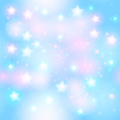 Abstract starry seamless pattern with neon star on bright pink and light blue background. Galaxy Night sky with stars. Vector