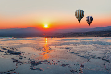 Natural travertine pools and terraces in Pamukkale. Cotton castle in southwestern Turkey