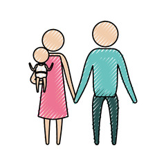 color crayon silhouette pictogram parents with a little girl carrying vector illustration