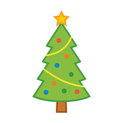 Christmas holiday tree with decorations & star flat vector color icon for apps and websites