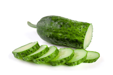 Sliced cucumber isolated on a white background