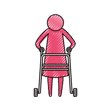 recommend clip art: color crayon silhouette pictogram elderly woman in assistance walker vector illustration