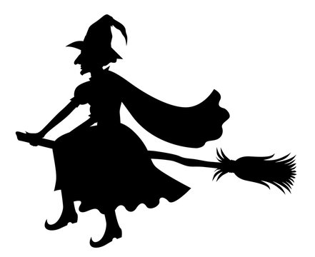 Witch on broom silhouette