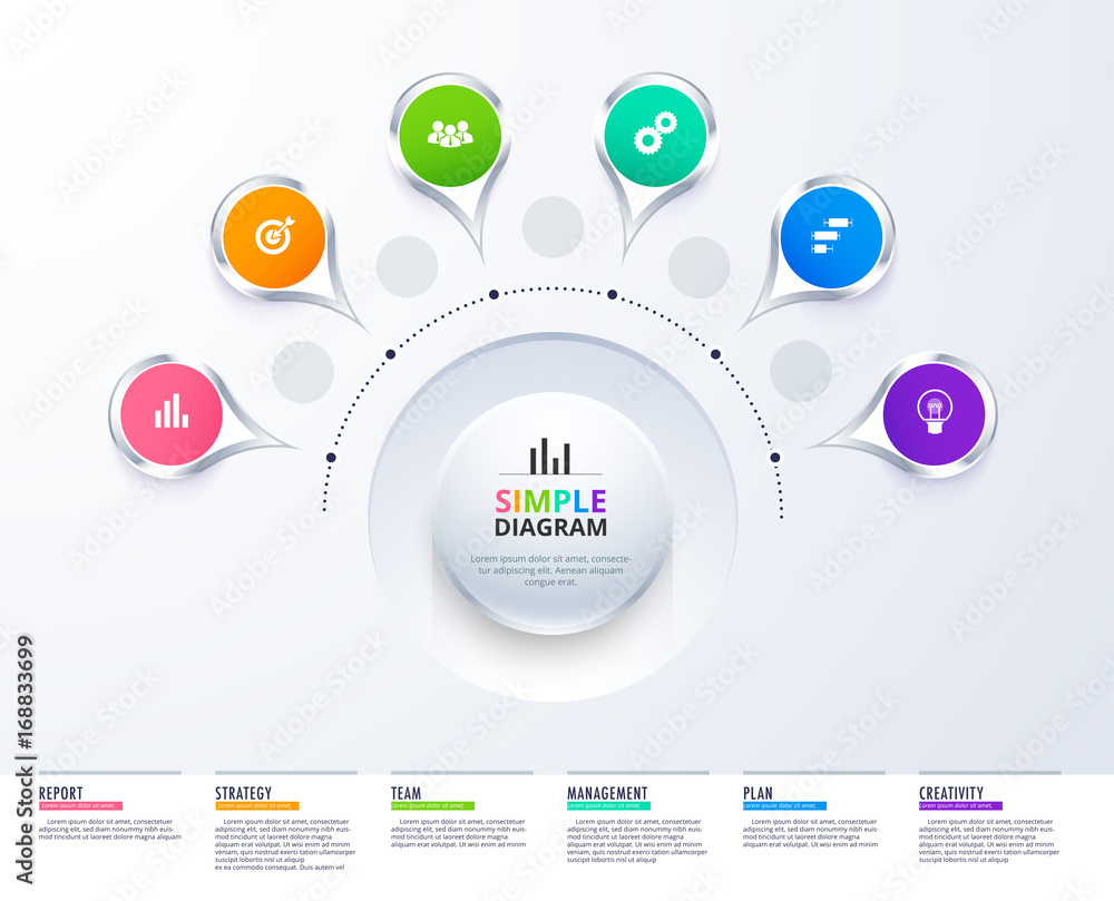 Poster business data visualization. process chart. abstract elements of graph, diagram with 6 steps, parts 
