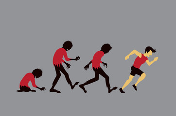 Obraz premium Zombie evolution into man with running exercise. Illustration is a concept about healthy from workout.