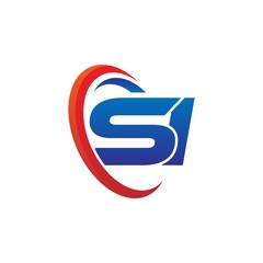 dynamic vector initial letters logo si with circle swoosh red blue