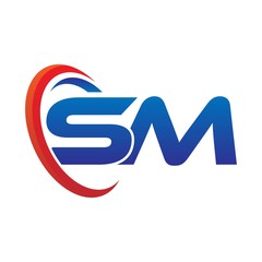 dynamic vector initial letters logo sm with circle swoosh red blue