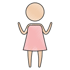 color crayon silhouette of pictogram girl with hands up in dress vector illustration