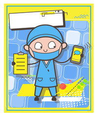 Surgeon with Cardboard and Smartphone - Mail or Contact Us Vector Concept
