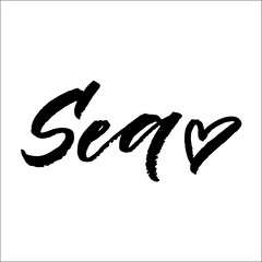 Sea artistic lettering with heart. Vector illustration - 168836027