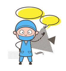 Cartoon Surgeon with Speech Bubbles Vector Illustration