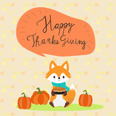 Happy Thanks giving with little fox hand lettering fonts vector. illustration EPS10.