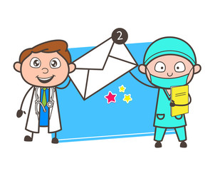 Two Cartoon Doctors Showing Message Vector Illustration