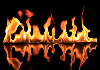Fire on black background, hot, heat