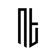 initial letters logo nt black monogram pentagon shield shape