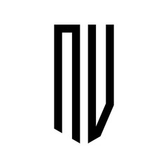 initial letters logo nv black monogram pentagon shield shape