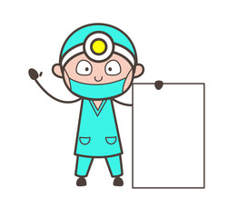 Cartoon Dentist with Blank Banner Vector Illustration