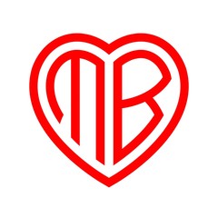 initial letters logo mb red monogram heart love shape