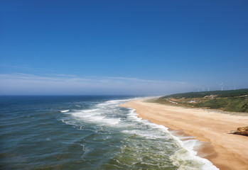 View on Nazare atlantic coast and beach in Portugal
