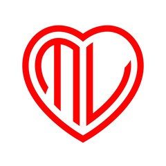 initial letters logo mv red monogram heart love shape