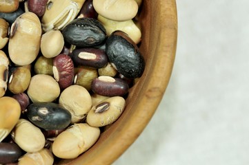 Soy beans, Red beans, black beans, Peanut, and green beans with the health benefits of whole grain. Bean background